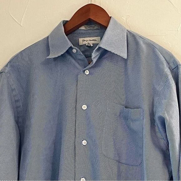 Men's John W Nordstrom Blue & White Button Down Shirt - Picture 3 of 10